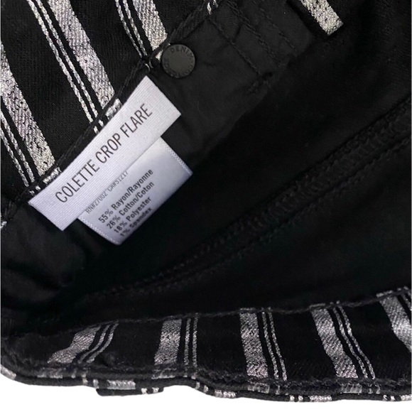 PAIGE Colette Crop Flare Metallic Striped Jeans w Raw Hem Silver Black Stripe 25 - Picture 11 of 14